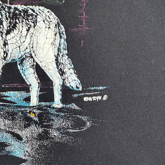 Vintage Wolf Shirt Adult MEDIUM Black Wolves Moon Nature Puff Print 90s - Picture 3 of 7